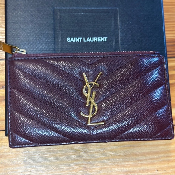 Saint Laurent Burgundy Leather Card Holder - Picture 1 of 2